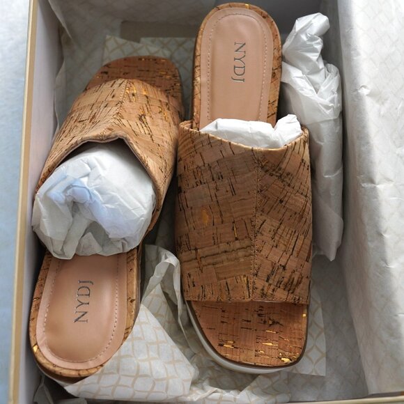 NYDJ Natural Cork Slide Sandals Size 6.5 Platform Summer Slip-On - Picture 1 of 5